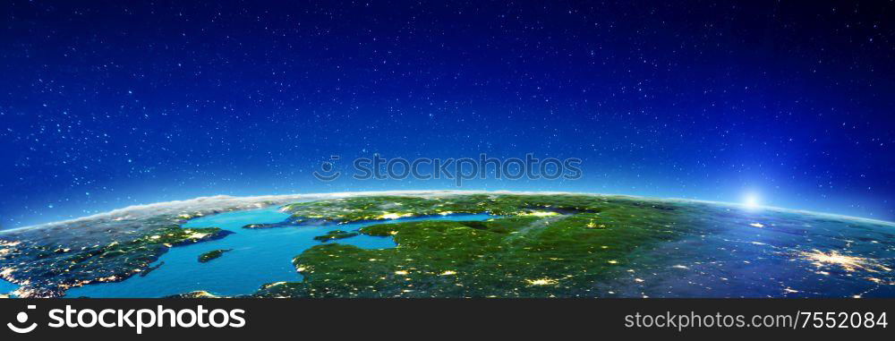 East Europe city lights. Elements of this image furnished by NASA. 3d rendering. East Europe city lights