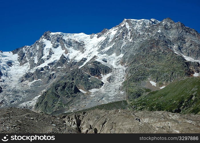 east face of Monte Rosa peak, west alps, Italy.