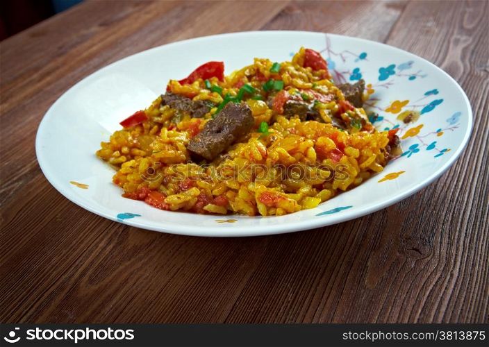 East Indian Biryani Rice Dish with Meat - saffron rice