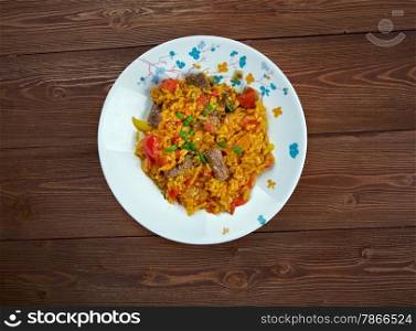 East Indian Biryani Rice Dish with Meat - saffron rice