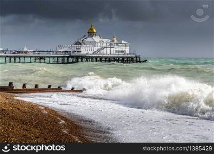 EASTBOURNE, EAST SUSSEX/UK - OCTOBER 21 : Tail End of Storm Brian Racing Past Eastbourne Pier in East Sussex on October 21, 2017