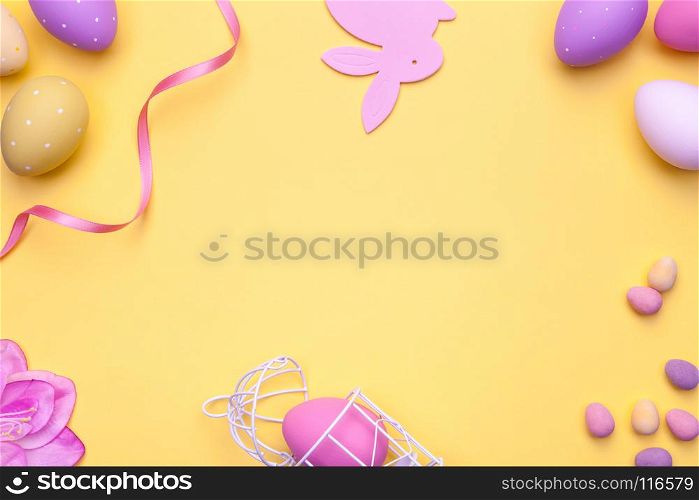 Easter background. Copy space. Top view