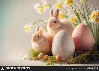 Easter background natural cute Rabbit. Illustration AI Generative 