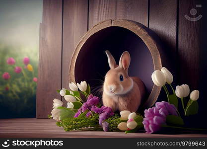 Easter background natural cute Rabbit. Illustration AI Generative 