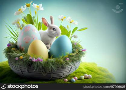 Easter background natural cute Rabbit. Illustration AI Generative 