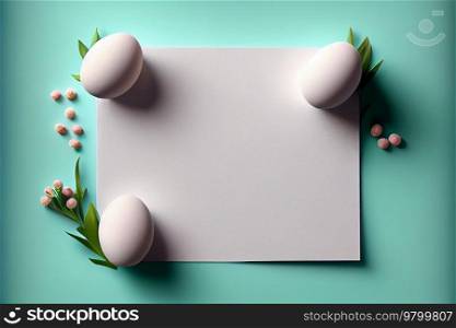 Easter background with empty white paper nature. Illustration AI Generative 