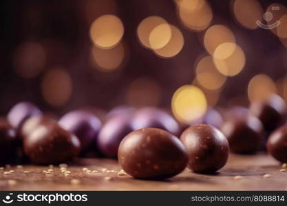 Easter background with soft bokeh lights and chocolate created with generative AI technology