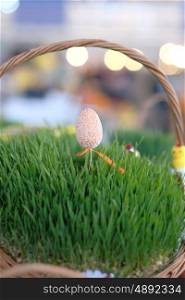 Easter baskets with grass at market