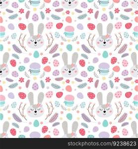 Easter bunniues and eggs, cukes seamless pattern 