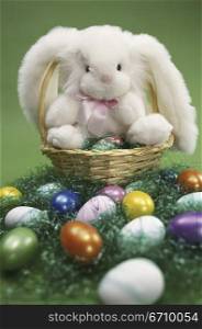 Easter bunny in an Easter basket