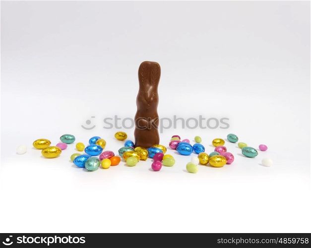Easter bunny with eggs on white background.. Easter bunny with eggs on white background