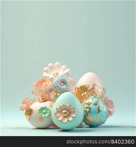 Easter Card Background with 3D Easter Eggs and Floral