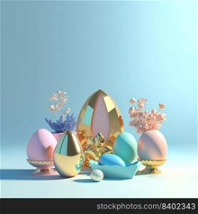 Easter Card Background with 3D Easter Eggs and Floral for Promotion