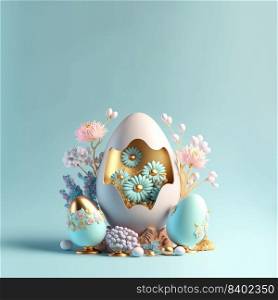 Easter Card Background with 3D Easter Eggs and Floral for Promotion