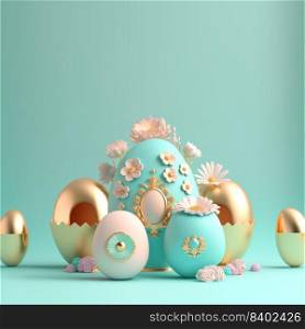 Easter Card Background with 3D Easter Eggs and Flower