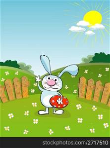 Easter cartoon with bunny and egg