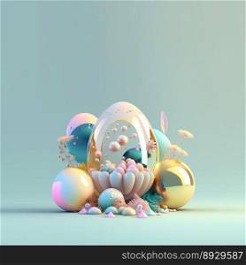 Easter Celebration Background with Shiny 3D Eggs and Flower Ornaments