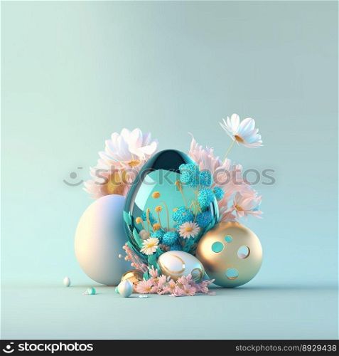 Easter Celebration Greeting Card with Glosy 3D Eggs and Flower Ornaments