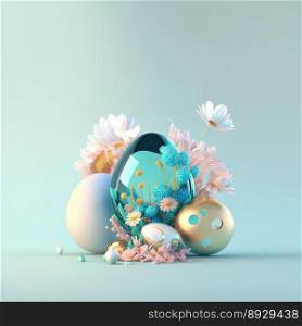 Easter Celebration Greeting Card with Glosy 3D Eggs and Flower Ornaments