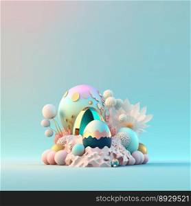 Easter Celebration Greeting Card with Glosy 3D Eggs and Flowers