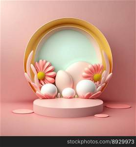Easter Celebration Podium Scene with Pink 3D Eggs Decoration for Product Display