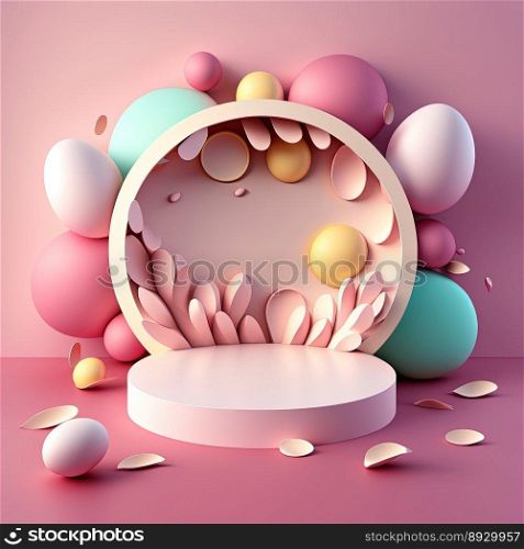 Easter Celebration Podium Scene with Pink 3D Eggs Decoration for Product Exhibition