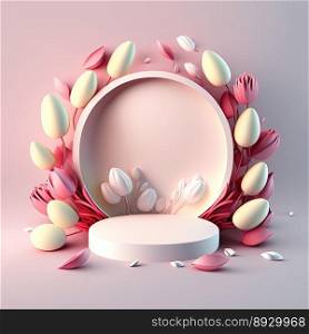 Easter Celebration Podium Scene with Pink 3D Eggs Decoration for Product Exhibition