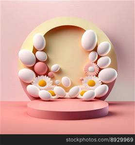 Easter Celebration Podium Scene with Pink 3D Eggs Decoration for Product Presentation