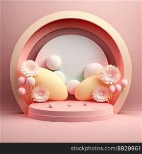 Easter Celebration Podium Scene with Pink 3D Eggs Decoration for Product Promotion