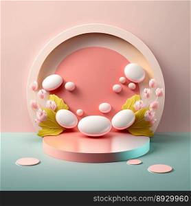 Easter Celebration Podium Scene with Pink 3D Eggs Decoration for Product Sales