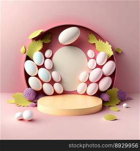 Easter Celebration Podium Scene with Pink 3D Eggs Decorative for Product Display