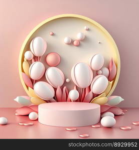 Easter Celebration Podium Scene with Pink 3D Eggs Decorative for Product Exhibition