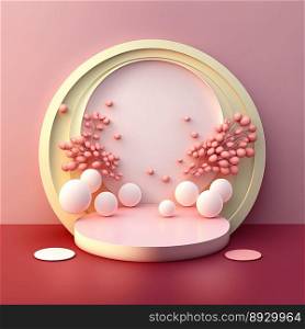 Easter Celebration Podium Scene with Pink 3D Eggs Decorative for Product Presentation