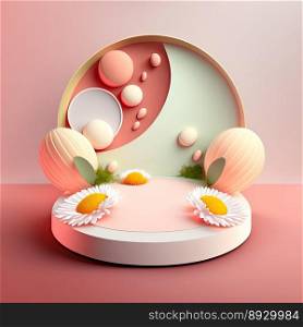 Easter Celebration Podium Stage with Pink 3D Eggs Decoration for Product Display