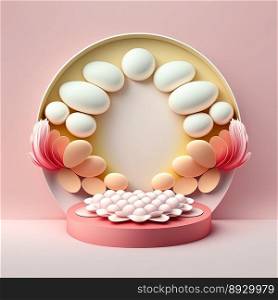 Easter Celebration Podium Stage with Pink 3D Eggs Decoration for Product Exhibition
