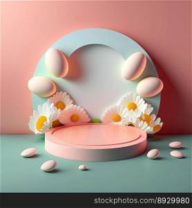 Easter Celebration Podium Stage with Pink 3D Eggs Decoration for Product Presentation