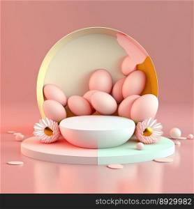 Easter Celebration Podium Stage with Pink 3D Eggs Decoration for Product Sales