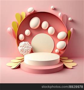 Easter Celebration Podium Stage with Pink 3D Eggs Decorative for Product Display