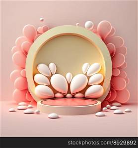 Easter Celebration Podium Stand with Pink 3D Eggs Decoration for Product Display