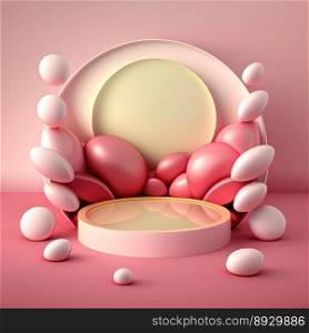 Easter Celebration Podium Stand with Pink 3D Eggs Decorative for Product Display