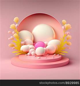 Easter Celebration Podium Stand with Pink 3D Eggs Decorative for Product Exhibition