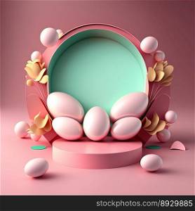 Easter Celebration Podium Stand with Pink 3D Eggs Decorative for Product Promotion