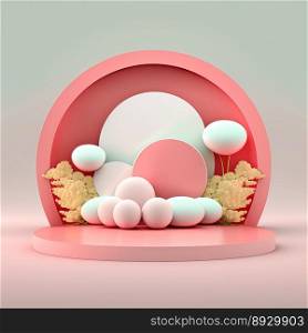 Easter Celebration Podium with Pink 3D Eggs Decoration for Product Display