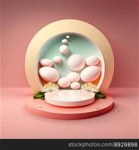 Easter Celebration Podium with Pink 3D Eggs Decoration for Product Exhibition