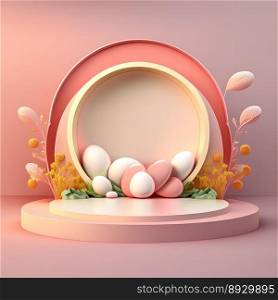 Easter Celebration Podium with Pink 3D Eggs Decorative for Product Sales
