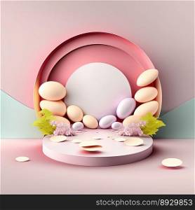 Easter Celebration Podium with Pink 3D Render Eggs Decoration for Product Display