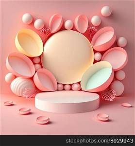 Easter Celebration Podium with Pink 3D Render Eggs Decoration for Product Exhibition