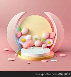 Easter Celebration Podium with Pink 3D Render Eggs Decoration for Product Promotion