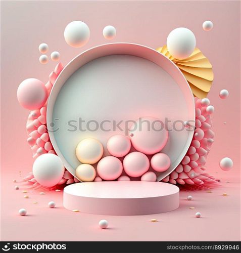 Easter Celebration Podium with Pink 3D Render Eggs Decoration for Product Sales