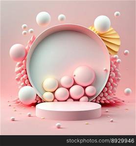 Easter Celebration Podium with Pink 3D Render Eggs Decoration for Product Sales